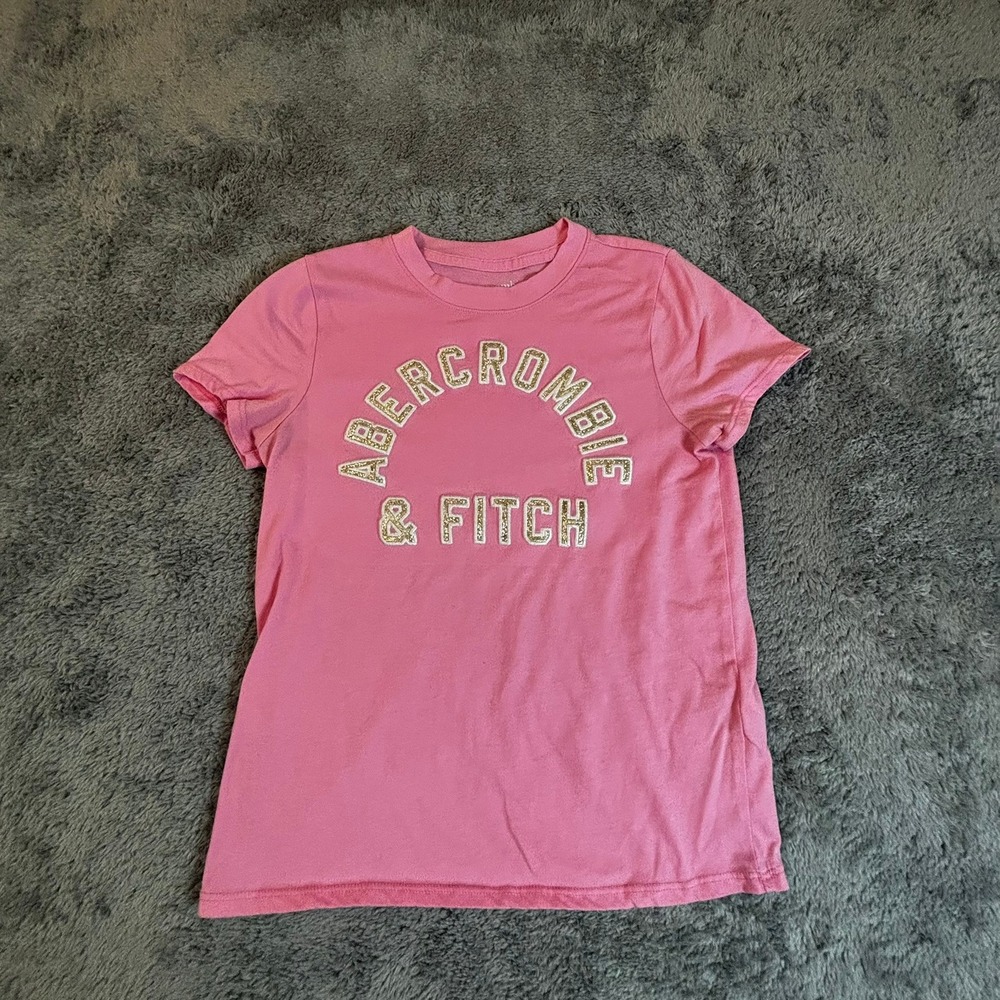 Abercrombie Kids Pink Glitter Logo Graphic Tee Shirt Girls Size 9/10